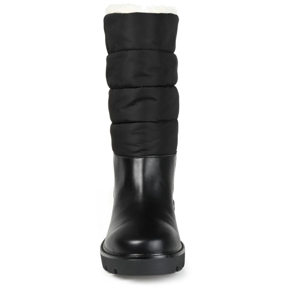 New Journee Collection Nadine Black Boots Quilted Winter Faux Fur Lining Sz 6M